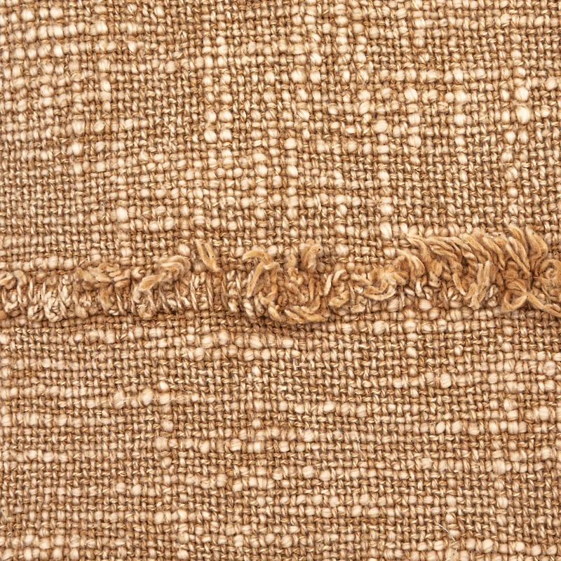 Hello Honey® 18" Beige Stonewashed Woven Cotton Slub Pillow with Pom Pom Trim & Fringe
