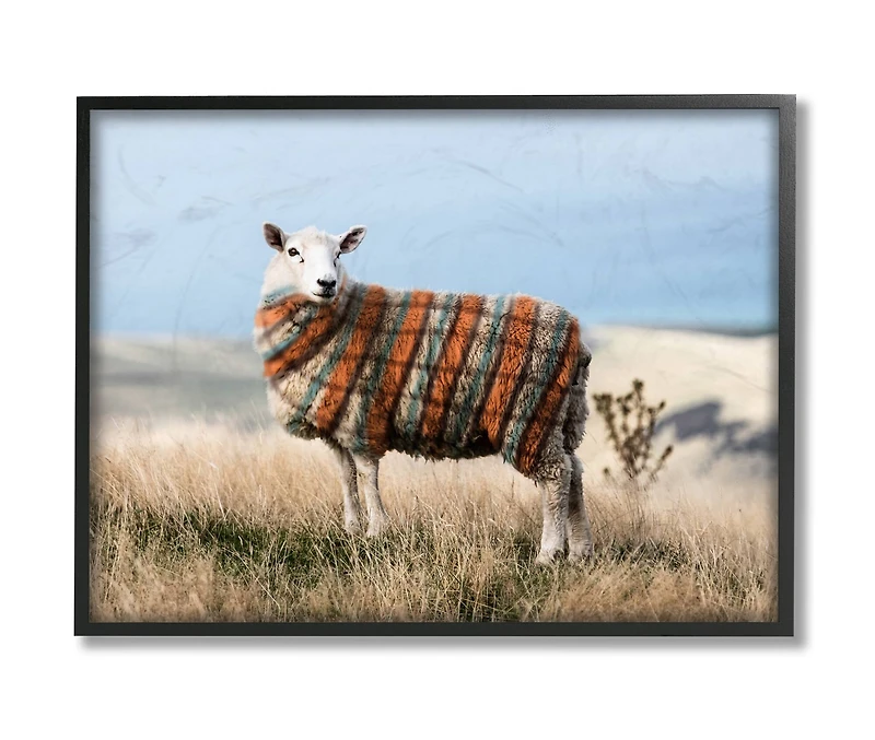 Stupell Industries Sweater Weather Sheep Animal Farm Plaid Framed Wall Art