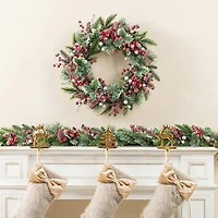 Glitzhome® 24"D Christmas Red Pomegranate Berry & Holy Leaf Wreath