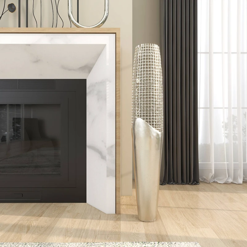 3ft. Silver Aluminum Grid Inspired Vase with Open Frame Design