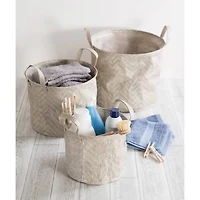 DII® Large Round Stone & Cream Tribal Chevron PE-Coated Woven Paper Laundry Bin, 2ct.