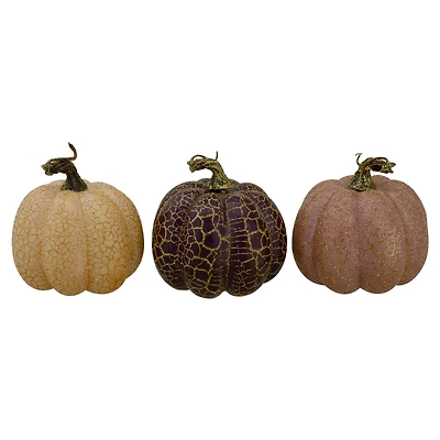 4" Brown & Purple Fall Harvest Tabletop Pumpkin Set