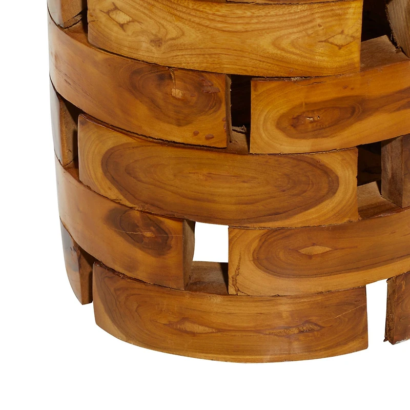 18" Brown Teak Contemporary Footstool