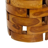 18" Brown Teak Contemporary Footstool