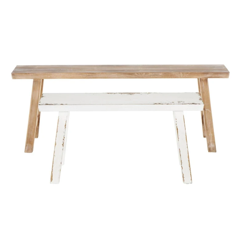 Wood Slim Distressed Bench Set
