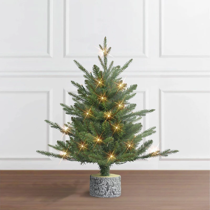 2ft. Pre-Lit Artificial Christmas Tree in Stump Planter, Warm White LED Lights