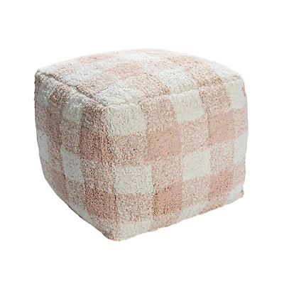 Hello Honey® 18" Blush & Cream Plaid Cotton Tufted Pouf