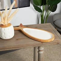 20" Mango Wood Fish Tray with White Enameled Interior