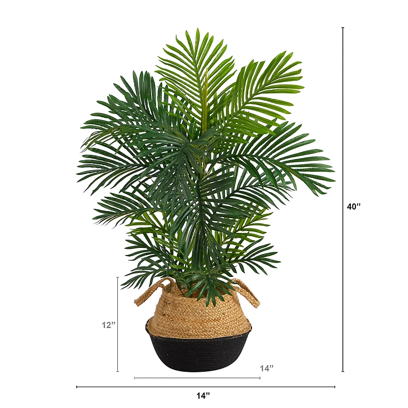 40" Areca Artificial Palm Tree in Boho Chic Handmade Cotton & Jute Black Woven Planter UV Resistant (Indoor/Outdoor)