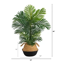 40" Areca Artificial Palm Tree in Boho Chic Handmade Cotton & Jute Black Woven Planter UV Resistant (Indoor/Outdoor)