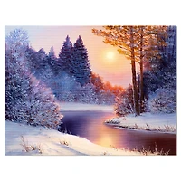 Designart Christmas Forest with River Landscapes Canvas Art