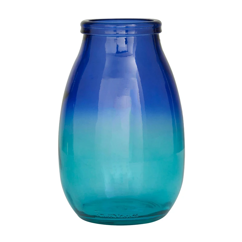 Blue Recycled Glass Handmade Spanish Vase with Ombre Effect 7" x 7" x 11"