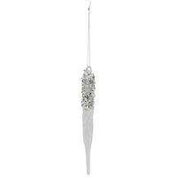 Sequined and Beaded Icicle Glass Christmas Ornament - 9" - Clear