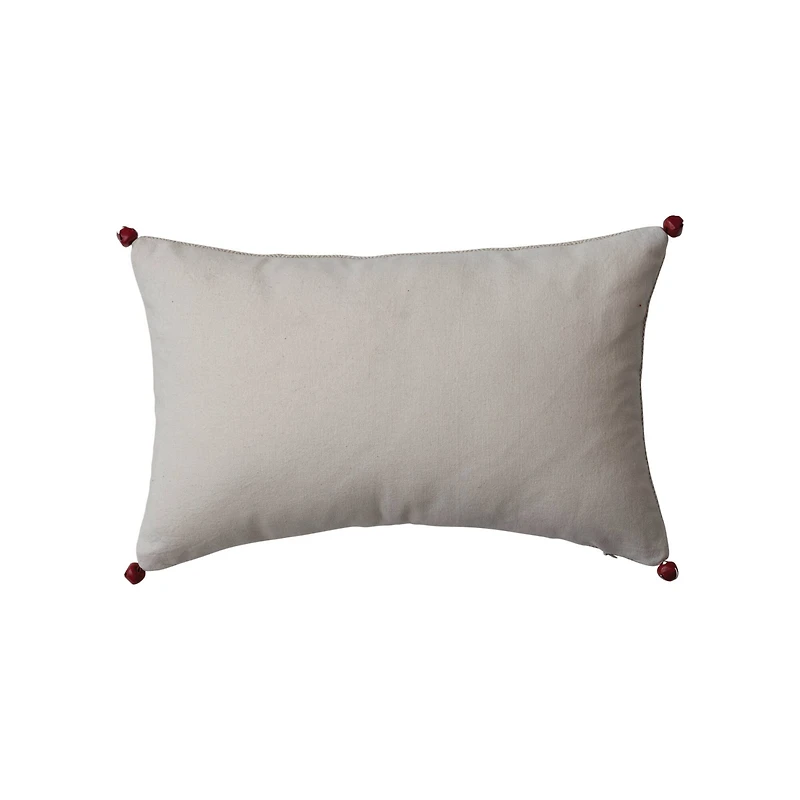Hello Honey® 6" Red Joy Appliqué Woven Cotton Lumbar Pillow with Jingle Bells