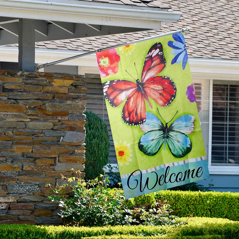 40" Green Welcome Butterflies House Flag