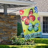 40" Green Welcome Butterflies House Flag