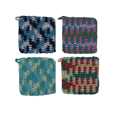 Hello Honey® 8" Multicolor Square Cotton Crocheted Pot Holder Set
