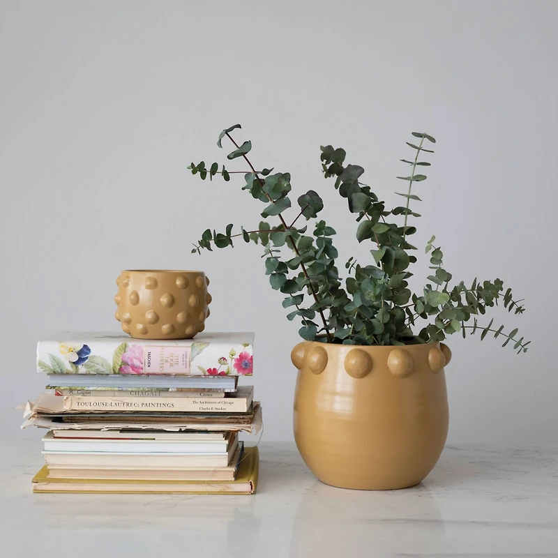 Hello Honey® 6.5" Matte Dijon Terra Cotta Planter with Raised Dots