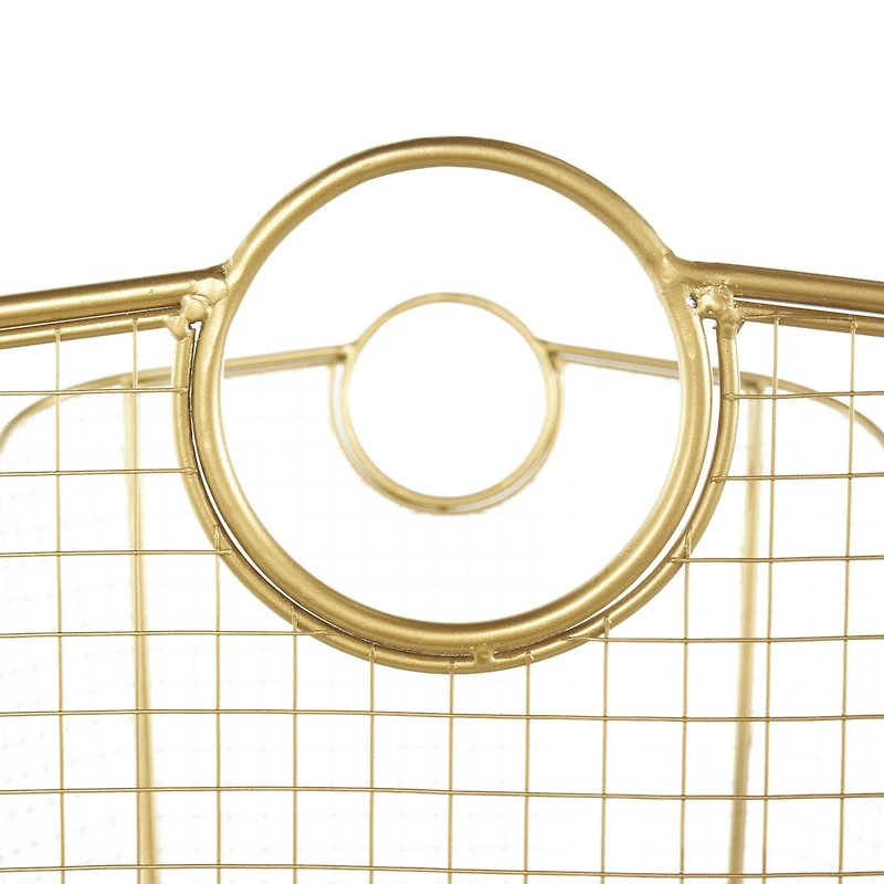 30.25" Gold Metal Geometric Wire Grid Basket with Curved Sides & Ring Handles