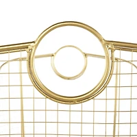 30.25" Gold Metal Geometric Wire Grid Basket with Curved Sides & Ring Handles