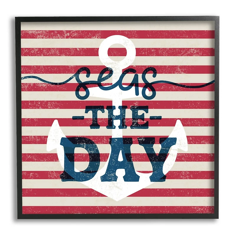 Stupell Industries Seas The Day Americana Anchor & Flag Phrase Framed Giclee Art
