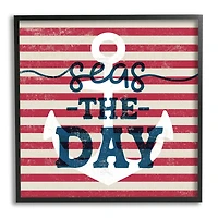 Stupell Industries Seas The Day Americana Anchor & Flag Phrase Framed Giclee Art