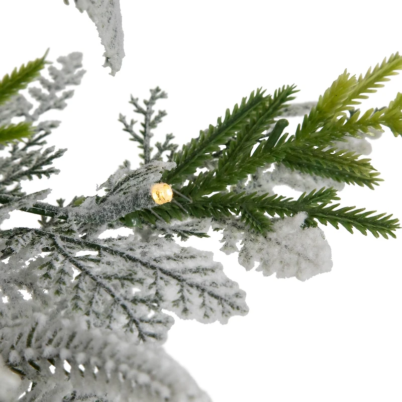 2ft. Pre-Lit Potted Frosted Mixed Pine with Cardinals Christmas Tree, Warm White LED Lights