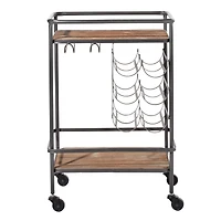 2-Tier Brown Chinese Fir and Metal Industrial Bar Cart