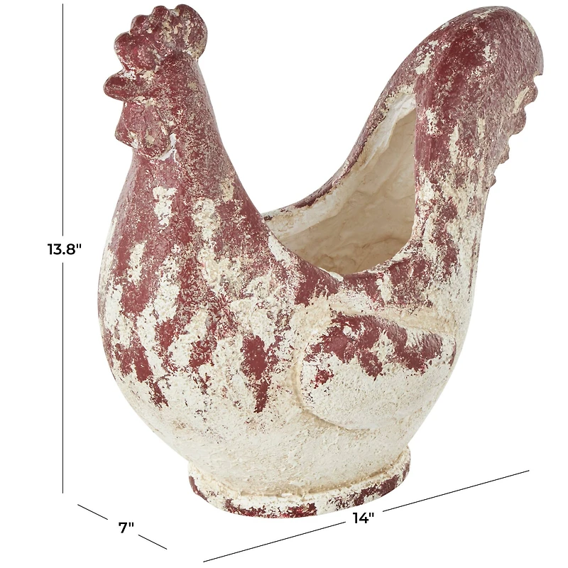 14" White & Rust Colored Rooster Planter