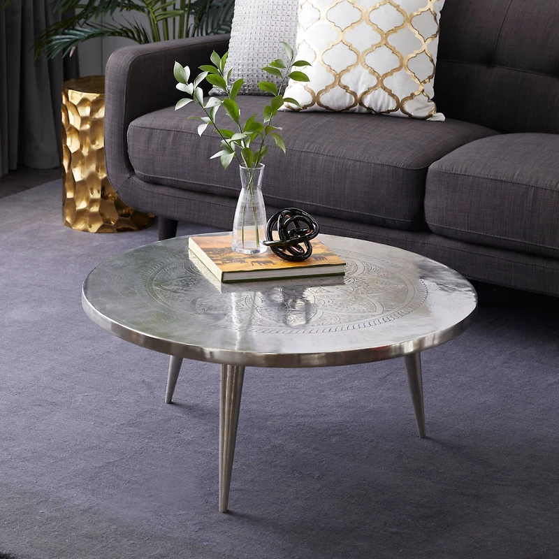 Silver Aluminum Traditional Coffee Table