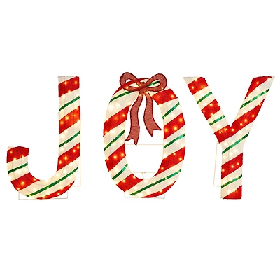 Glitzhome® 70.75"L Lighted Christmas 2.5D Fabric Peppermint JOY Outdoor Decor Set