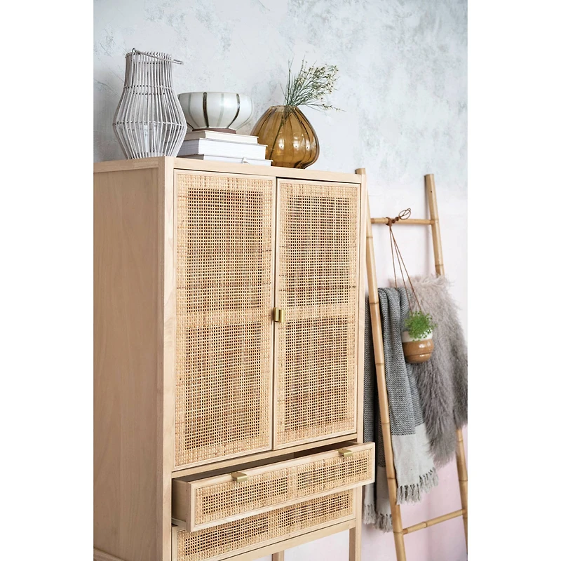 Hello Honey® 6ft. Natural Woven Cane & Wood Cabinet