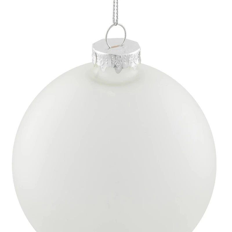 4ct. 4" White & Silver Frosted Matte Glass Ball Ornaments