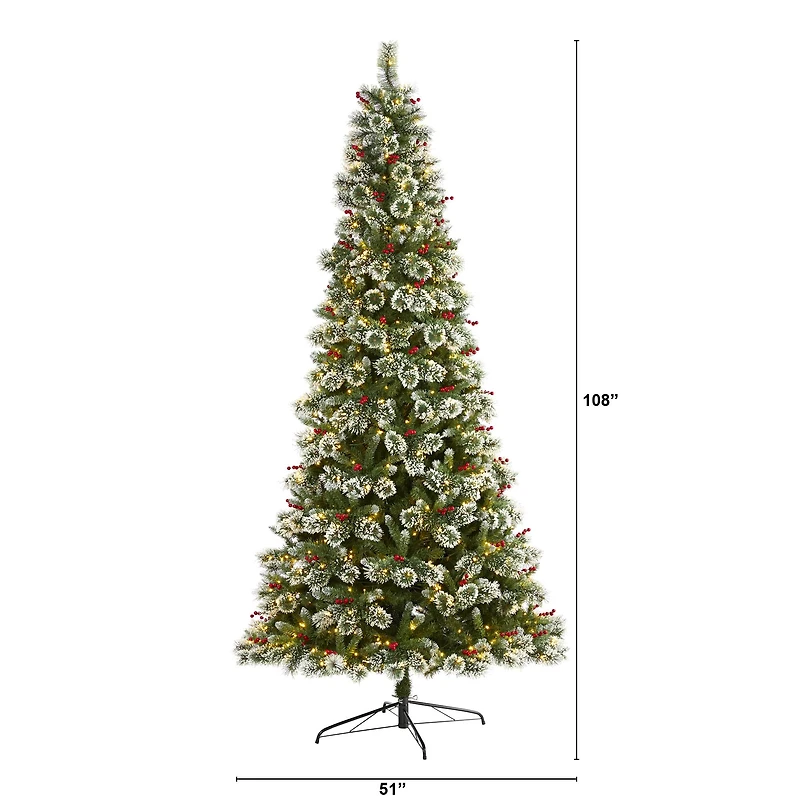 9ft. Pre-Lit Frosted Swiss Pine & Berries Artificial Christmas Tree with Clear LED Lights