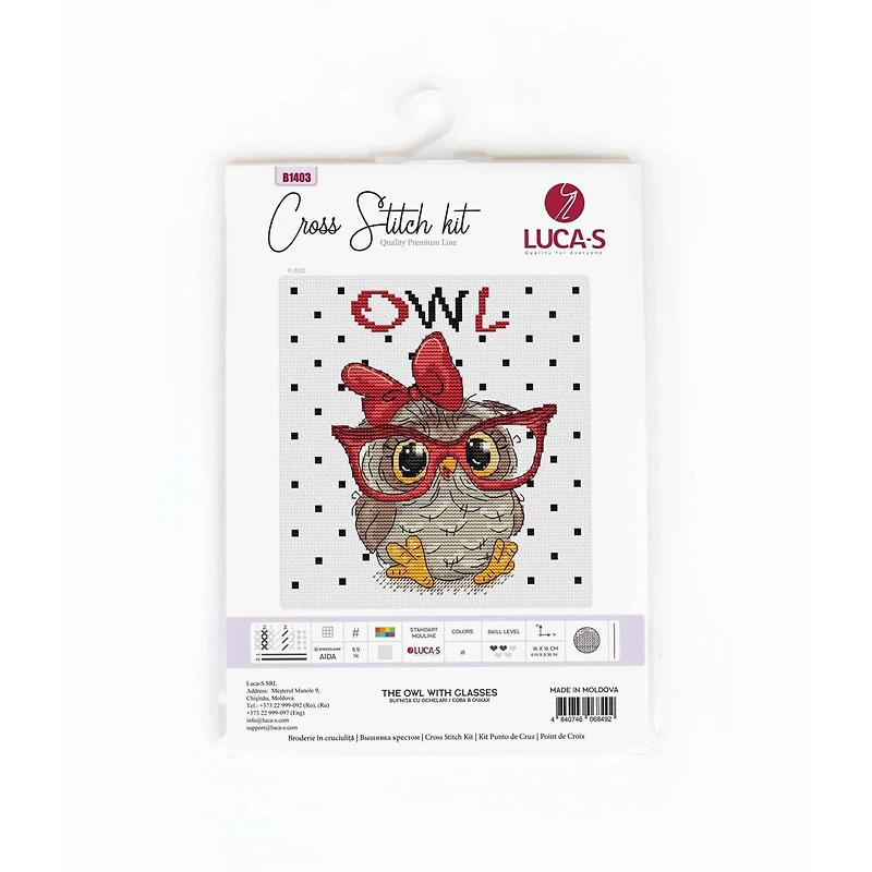 Luca-S The Owl with Glasses Counted Cross Stitch Kit