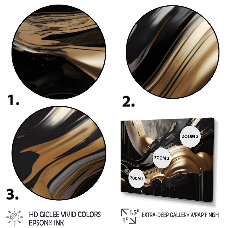 Designart "Gold And Black Captivating Marble Ii" Abstract Marble Framed Wall Decor