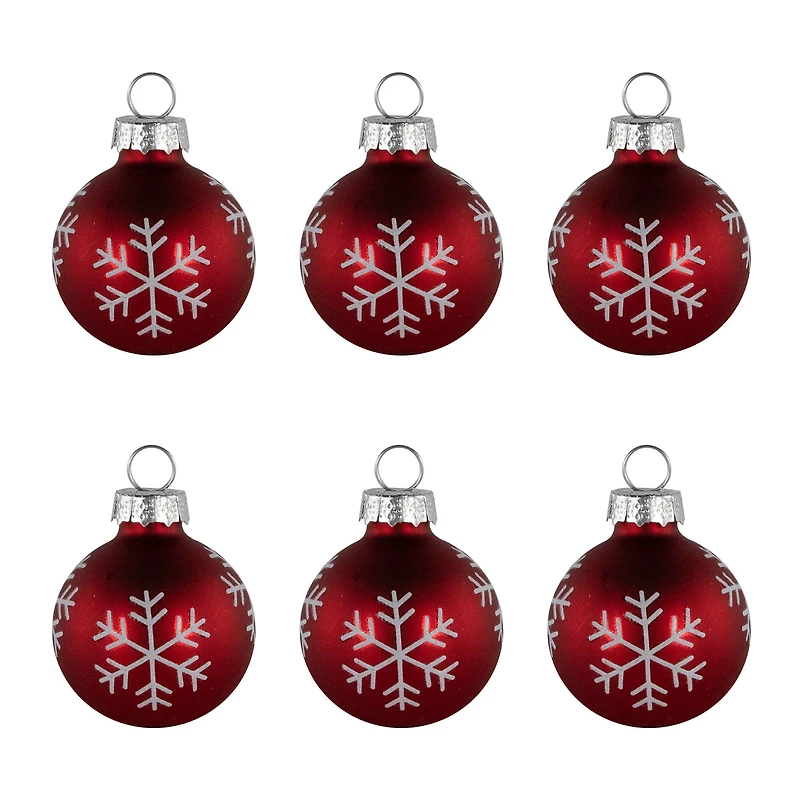 2" Red with Snowflake Accents Christmas Glass Ball Ornament Place Card Holders, 6 ct.