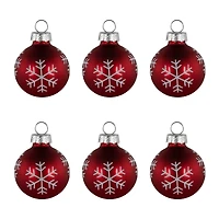 2" Red with Snowflake Accents Christmas Glass Ball Ornament Place Card Holders, 6 ct.