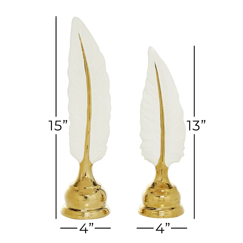 CosmoLiving by Cosmopolitan Gold Porcelain Glam Feather Sculpture Set