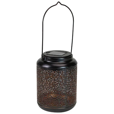 7" Black Outdoor Integrated Floral LED Solar Lantern with Handle