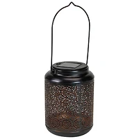 7" Black Outdoor Integrated Floral LED Solar Lantern with Handle