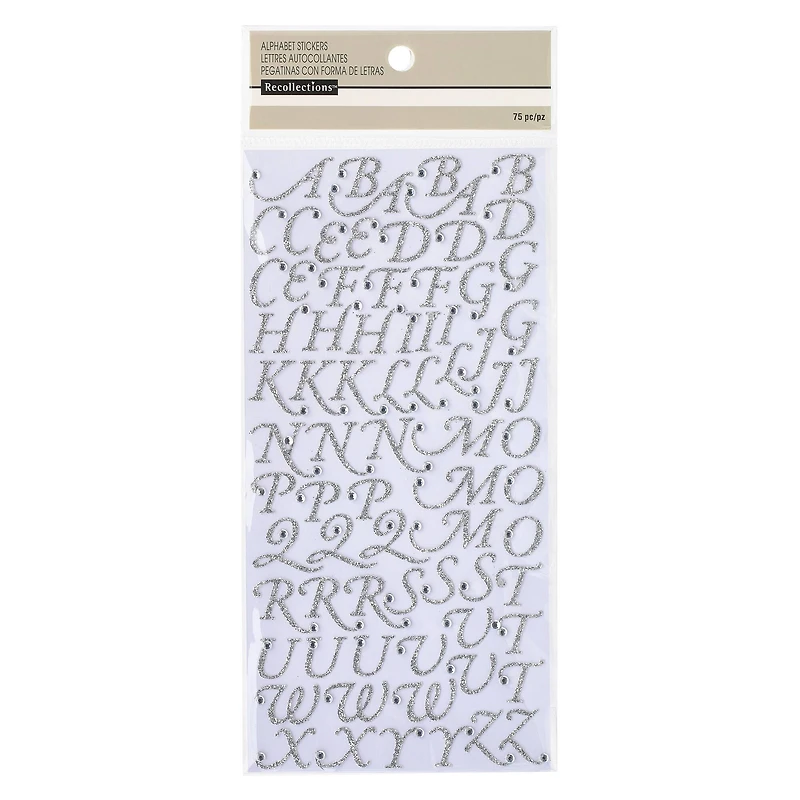 Silver Glitter Rhinestone Script Alphabet Stickers by Recollections™
