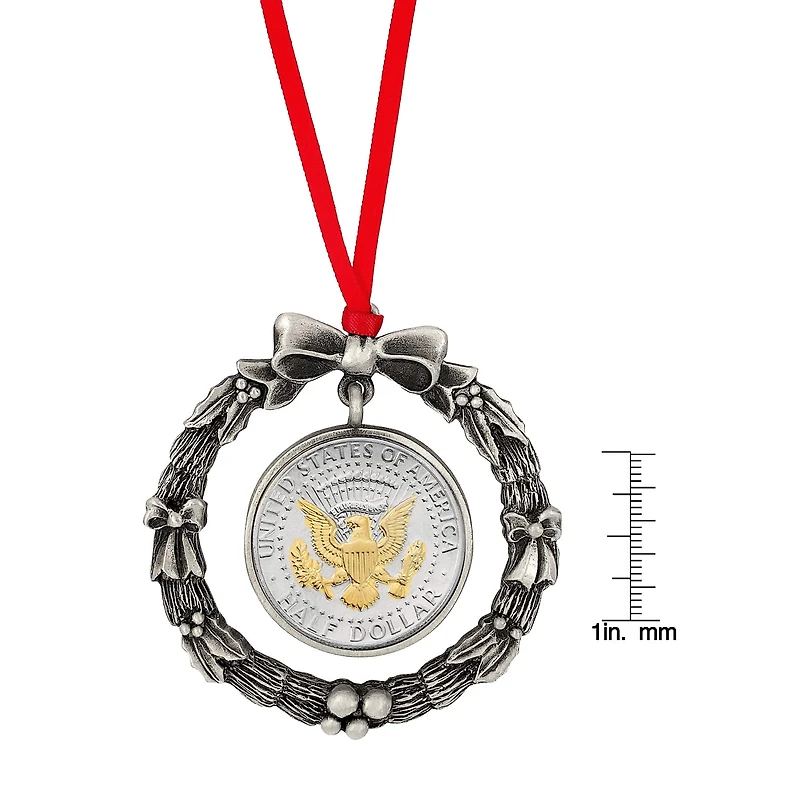 Presidential Seal 2-Tone JFK Half Dollar Wreath Ornament