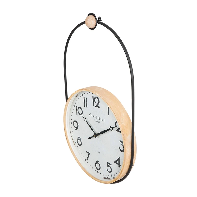28" Suspended Hanging Wall Clock with Light Brown Woodgrain Frame