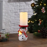 6" Snowman Ceramic LED Lit Candle Holder & Flameless Candle
