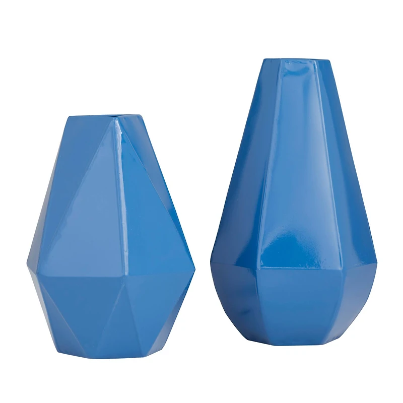 CosmoLiving by Cosmopolitan Blue Iron Contemporary Vase, 12" x 10"