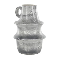 16" Light Gray Paper Mache Distressed Fluted Vase with Ring Handle