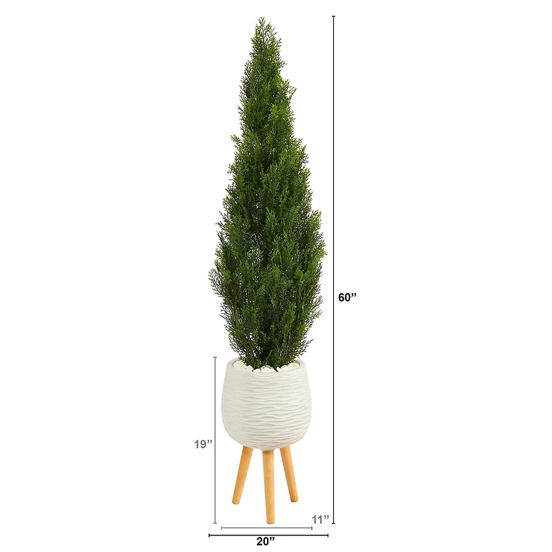 5ft. Cedar Artificial Tree in White Planter with Stand (Indoor/Outdoor)