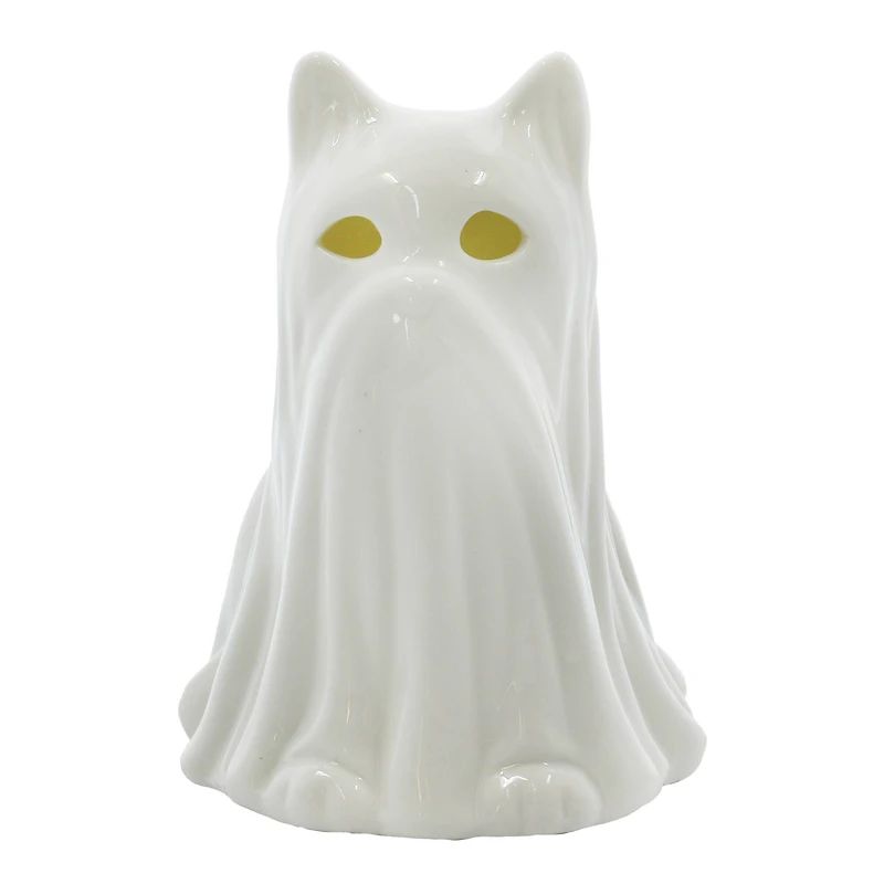 6.5" White Ghost Cat Pre-Lit Ceramic Tabletop Décor by Ashland®
