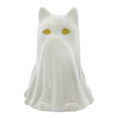 6.5" White Ghost Cat Pre-Lit Ceramic Tabletop Décor by Ashland®
